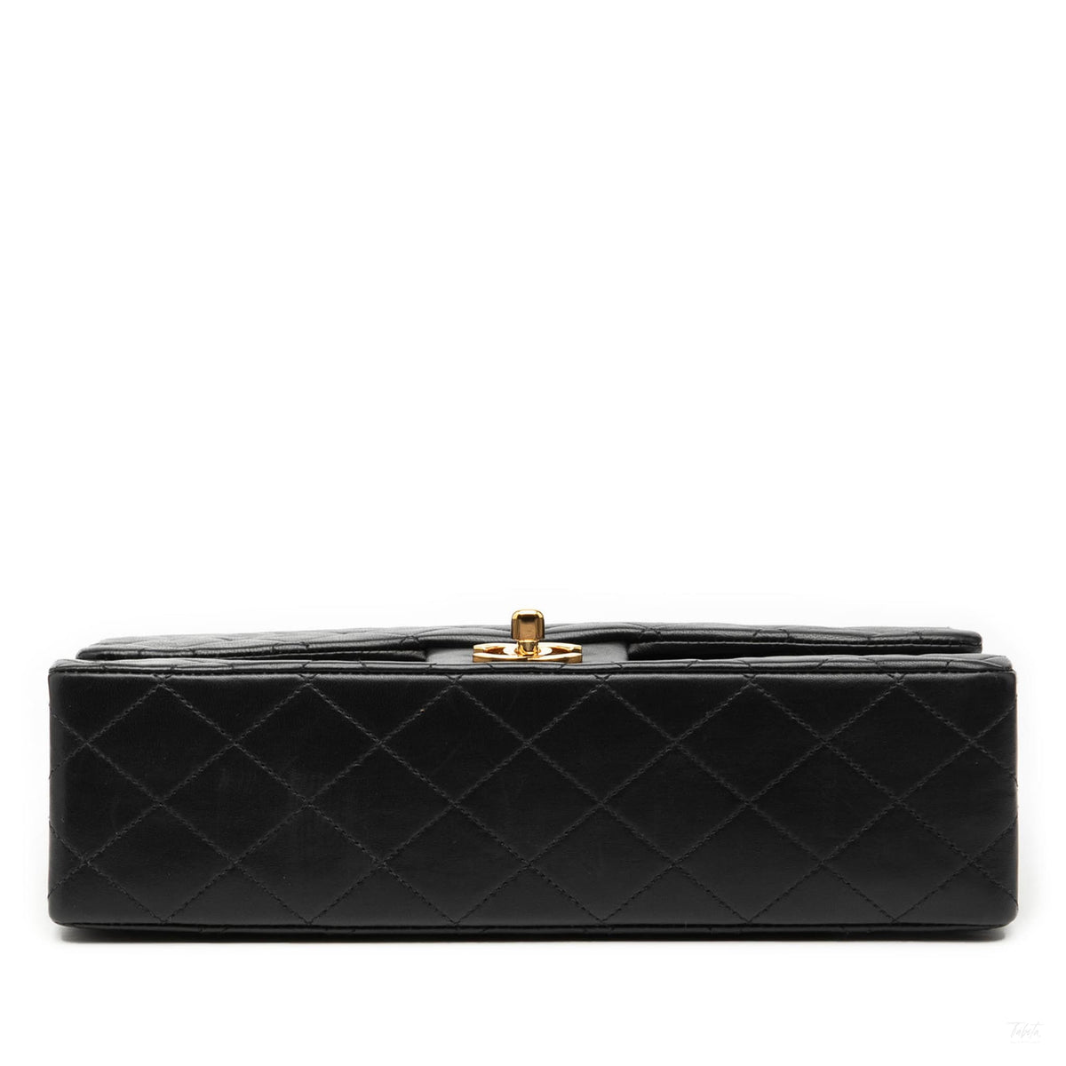 Second hand Chanel Vintage Classic Double Flap Medium Lambskin Leather Matelassè Shoulder Bag Black - Tabita Bags