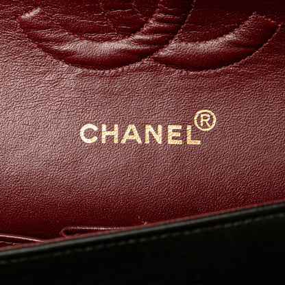 Second hand Chanel Vintage Classic Double Flap Medium Lambskin Leather Matelassè Shoulder Bag Black - Tabita Bags