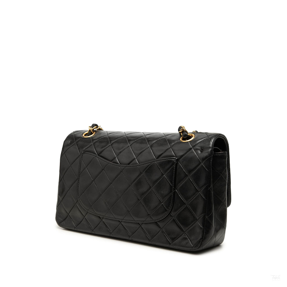 Second hand Chanel Vintage Classic Double Flap Medium Lambskin Leather Matelassè Shoulder Bag Black - Tabita Bags