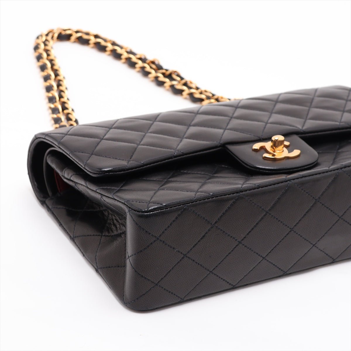 Second hand Chanel Vintage Classic Double Flap Medium Lambskin Leather Matelassè Shoulder Bag Black - Tabita Bags