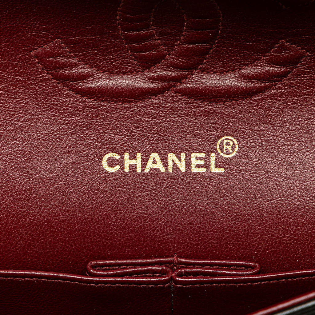 Second hand Chanel Vintage Classic Double Flap Medium Lambskin Leather Matelassè Shoulder Bag Black - Tabita Bags
