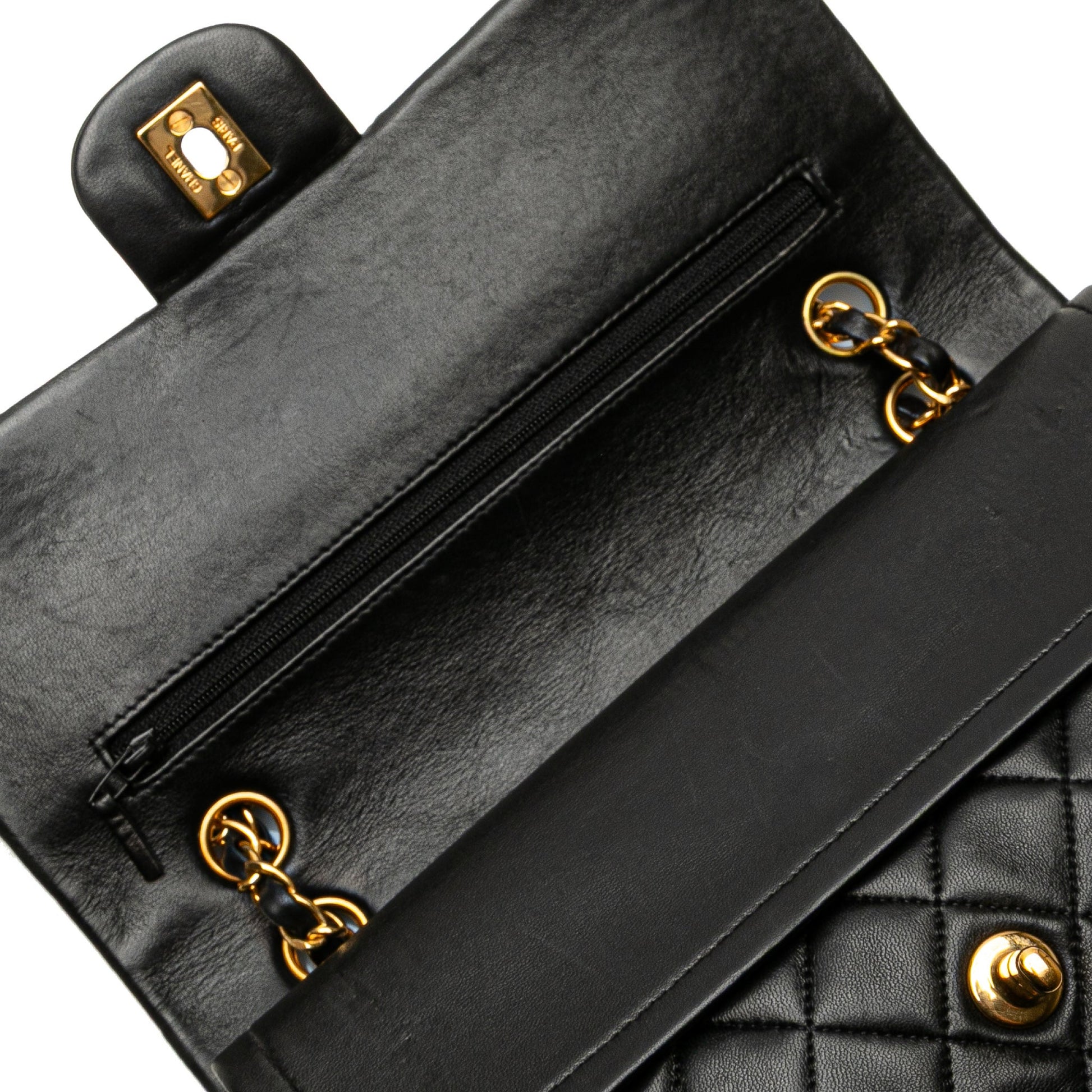 Second hand Chanel Vintage Classic Double Flap Medium Lambskin Leather Matelassè Shoulder Bag Black - Tabita Bags