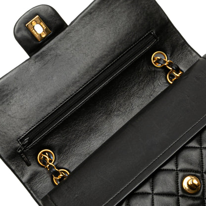 Second hand Chanel Vintage Classic Double Flap Medium Lambskin Leather Matelassè Shoulder Bag Black - Tabita Bags