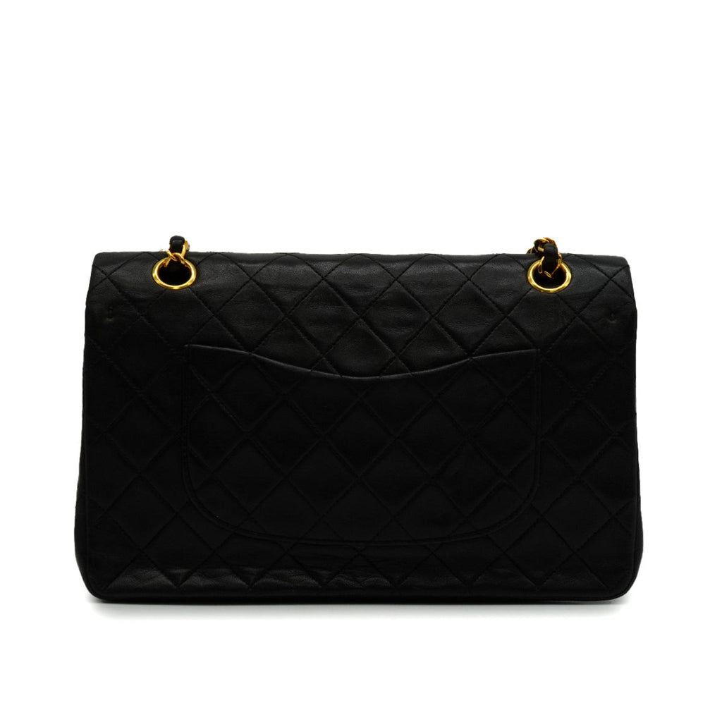 Second hand Chanel Vintage Classic Double Flap Medium Lambskin Leather Matelassè Shoulder Bag Black - Tabita Bags
