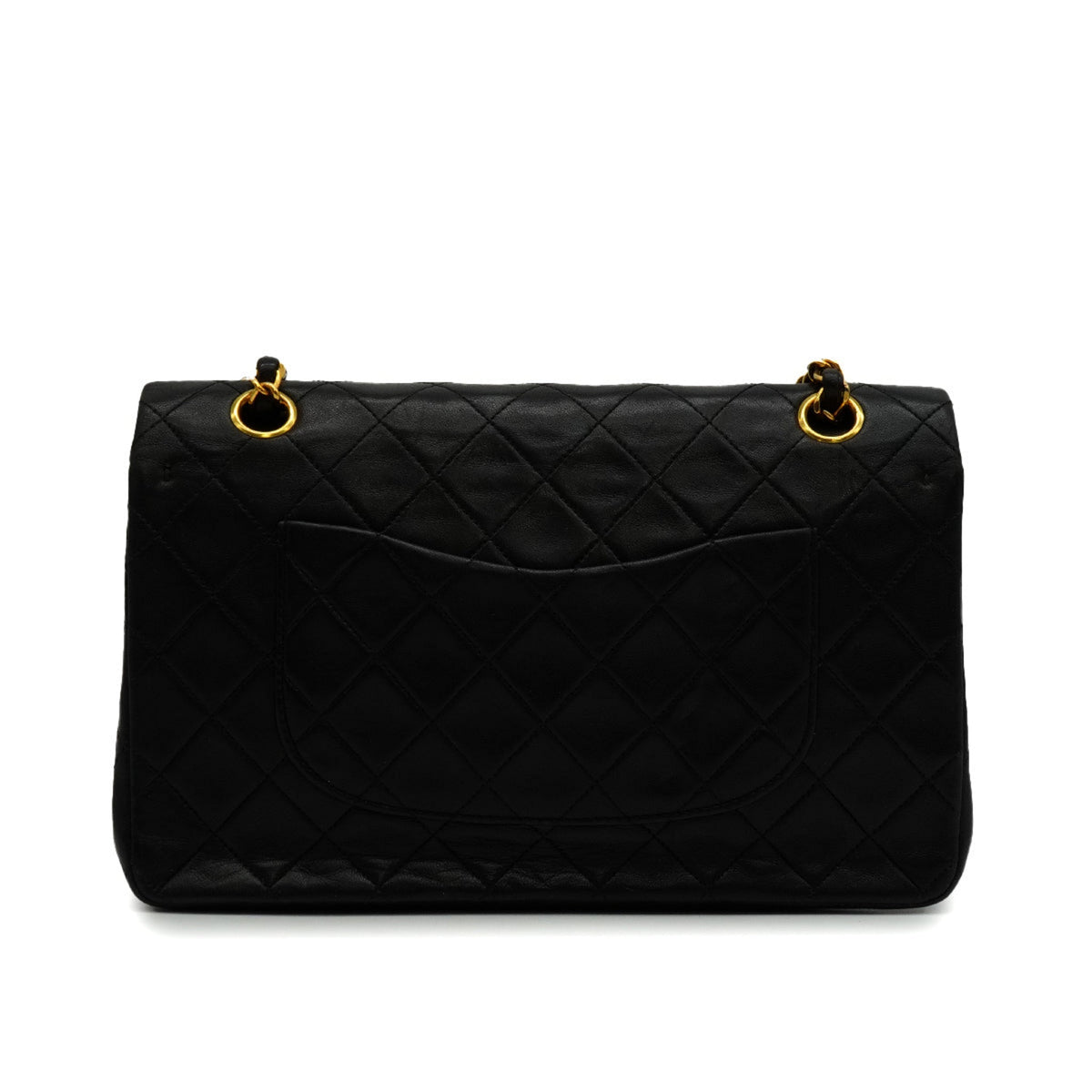 Second hand Chanel Vintage Classic Double Flap Medium Lambskin Leather Matelassè Shoulder Bag Black - Tabita Bags