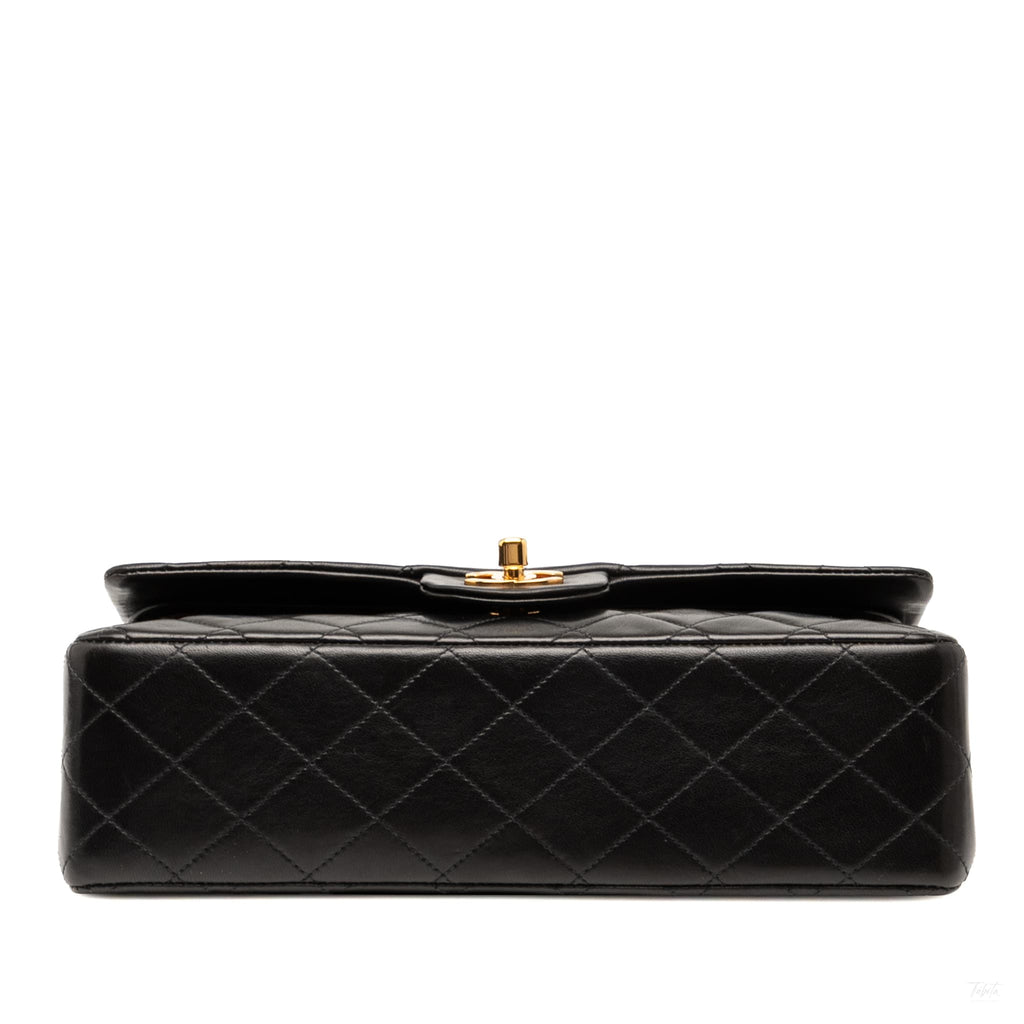 Second hand Chanel Vintage Classic Double Flap Medium Lambskin Leather Matelassè Shoulder Bag Black - Tabita Bags