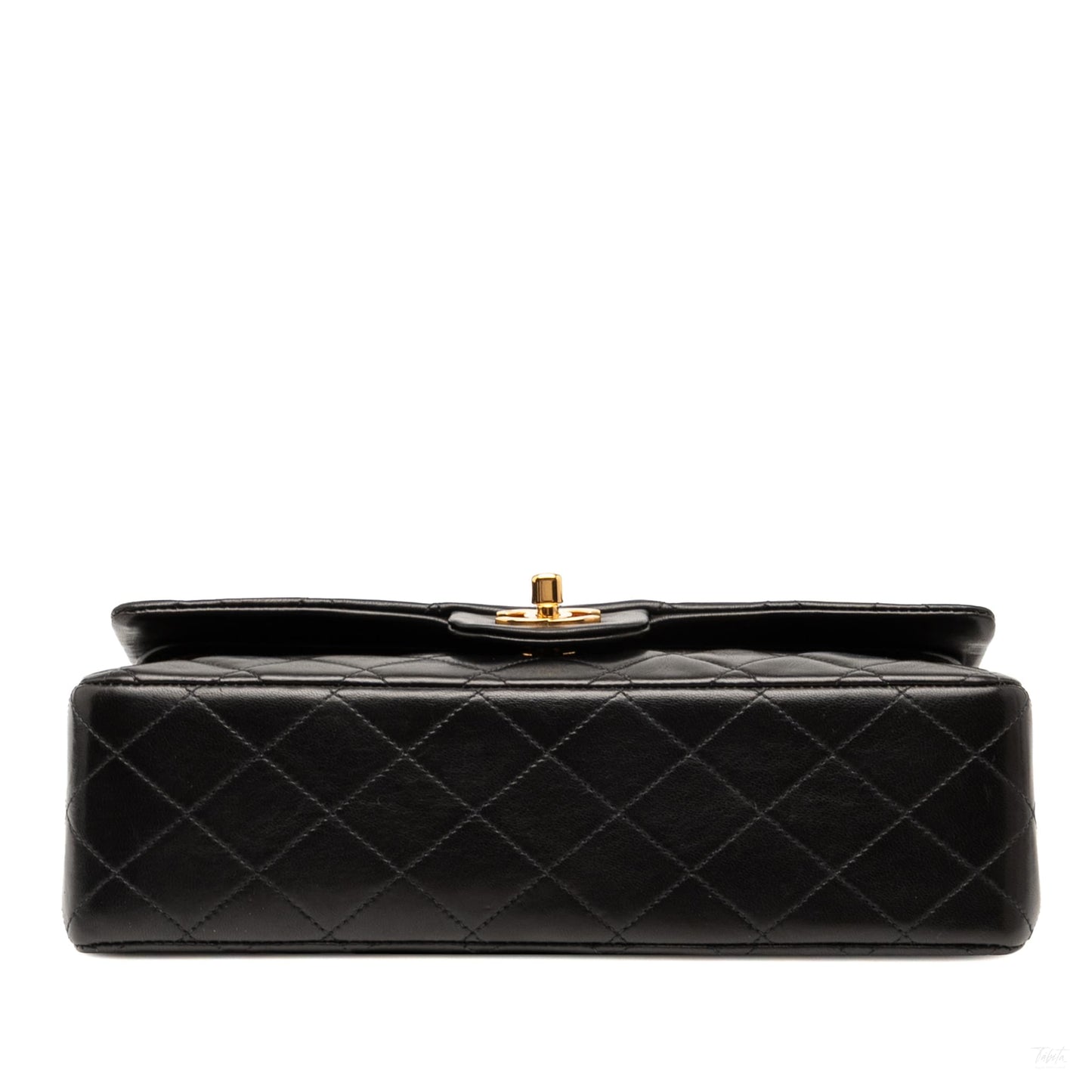 Second hand Chanel Vintage Classic Double Flap Medium Lambskin Leather Matelassè Shoulder Bag Black - Tabita Bags