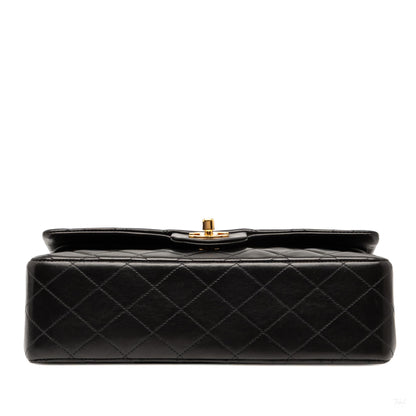 Second hand Chanel Vintage Classic Double Flap Medium Lambskin Leather Matelassè Shoulder Bag Black - Tabita Bags
