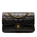 Second hand Chanel Vintage Classic Double Flap Medium Lambskin Leather Matelassè Shoulder Bag Black - Tabita Bags
