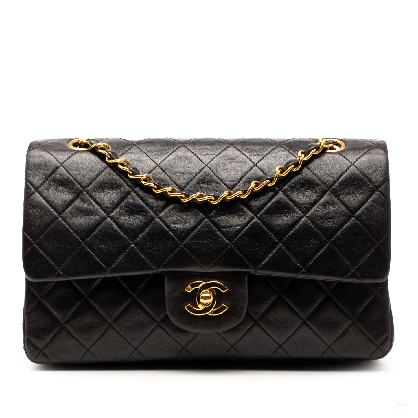 Second hand Chanel Vintage Classic Double Flap Medium Lambskin Leather Matelassè Shoulder Bag Black - Tabita Bags