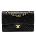 Second hand Chanel Vintage Classic Double Flap Medium Lambskin Leather Matelassè Shoulder Bag Black - Tabita Bags