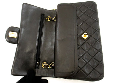 Second hand Chanel Vintage Classic Double Flap Medium Lambskin Leather Matelassè Shoulder Bag Black - Tabita Bags