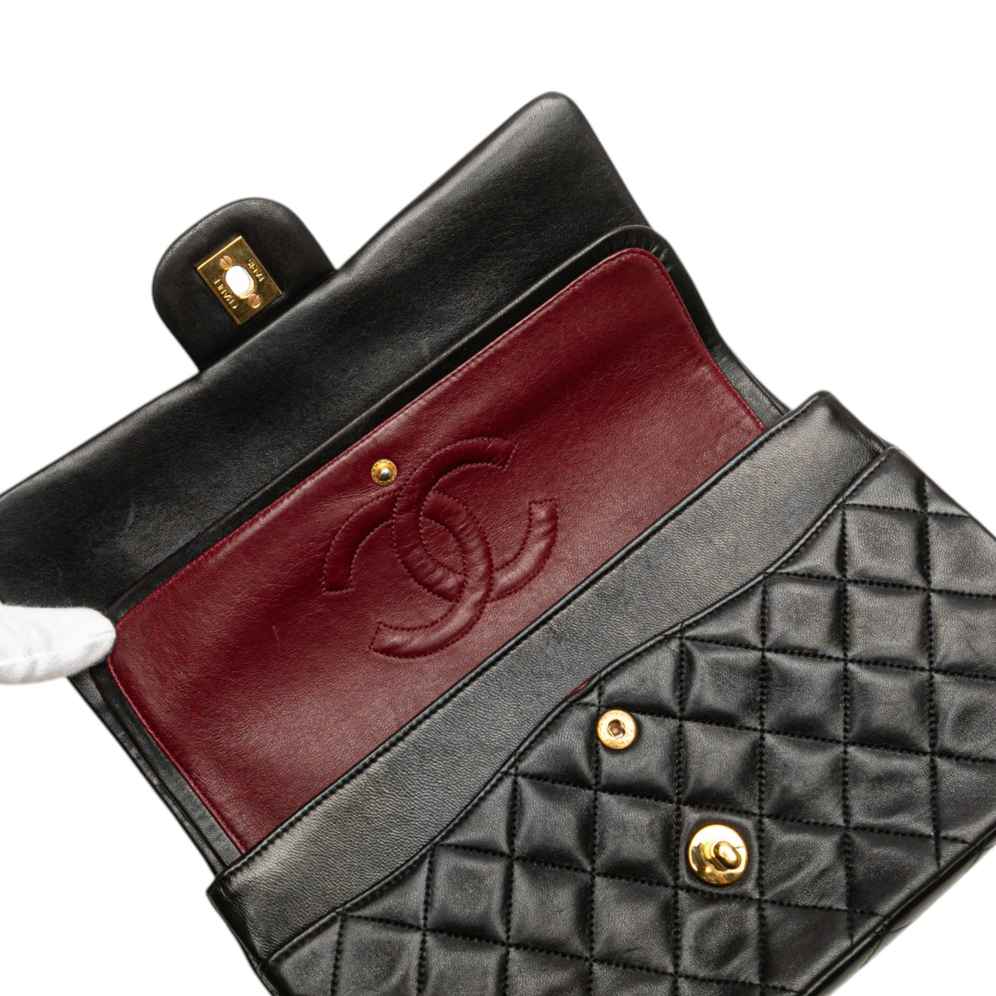 Second hand Chanel Vintage Classic Double Flap Medium Lambskin Leather Matelassè Shoulder Bag Black - Tabita Bags