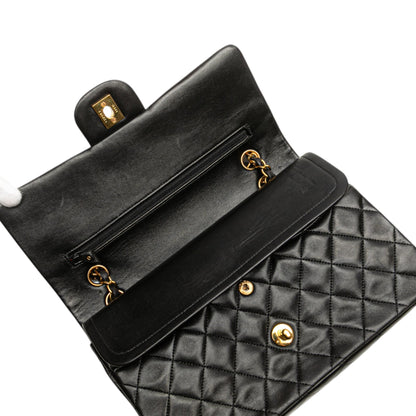 Second hand Chanel Vintage Classic Double Flap Medium Lambskin Leather Matelassè Shoulder Bag Black - Tabita Bags