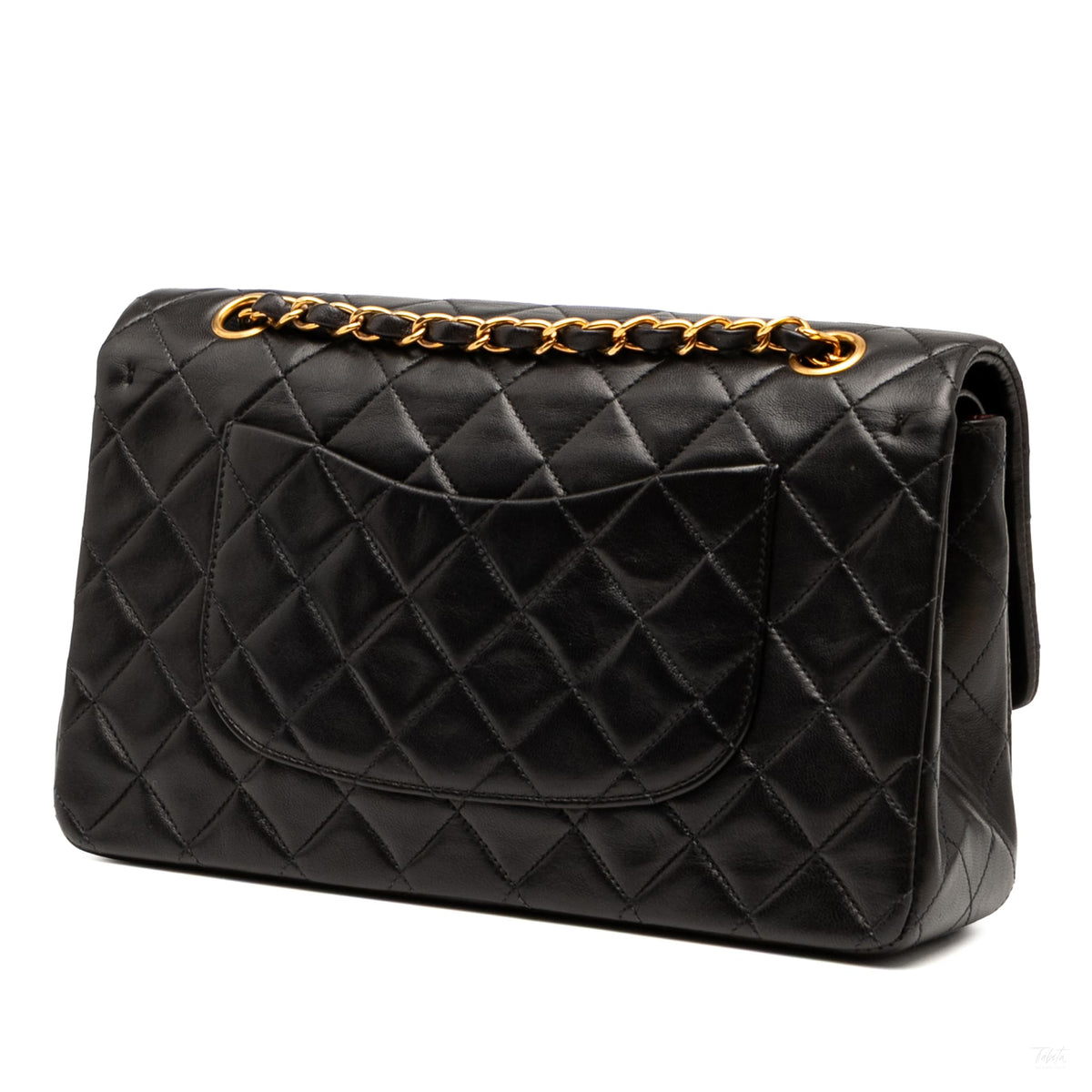 Second hand Chanel Vintage Classic Double Flap Medium Lambskin Leather Matelassè Shoulder Bag Black - Tabita Bags