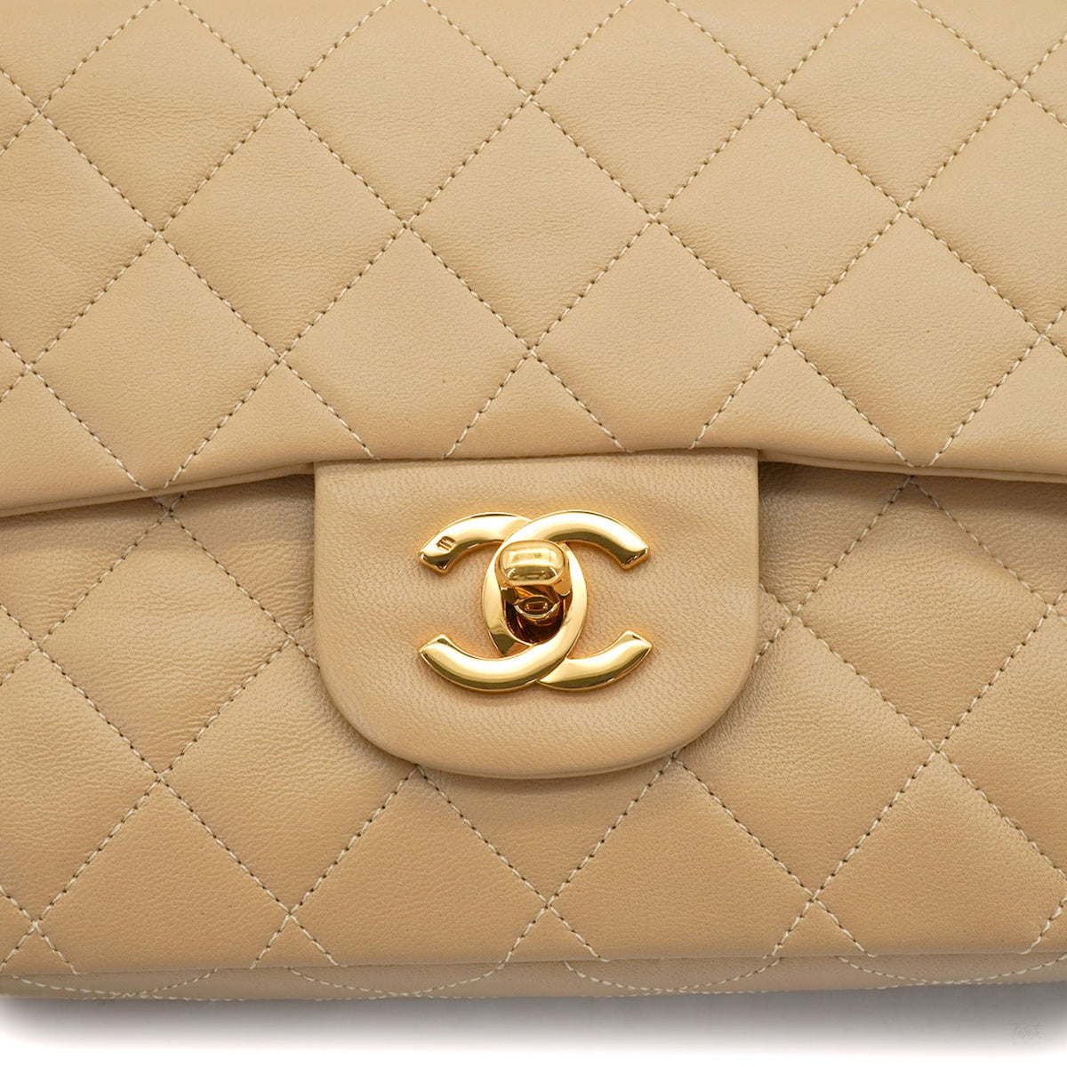 Second hand Chanel Vintage Classic Double Flap Small Lambskin Leather Matelassè Shoulder Bag Beige - Tabita Bags