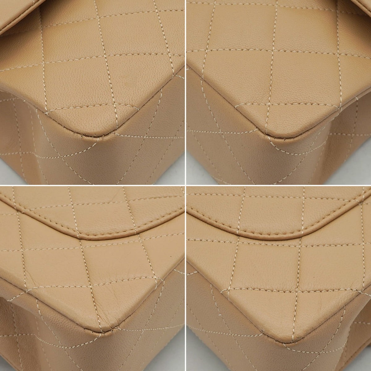 Second hand Chanel Vintage Classic Double Flap Small Lambskin Leather Matelassè Shoulder Bag Beige - Tabita Bags