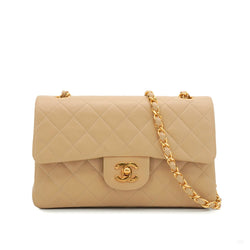 Second hand Chanel Vintage Classic Double Flap Small Lambskin Leather Matelassè Shoulder Bag Beige - Tabita Bags