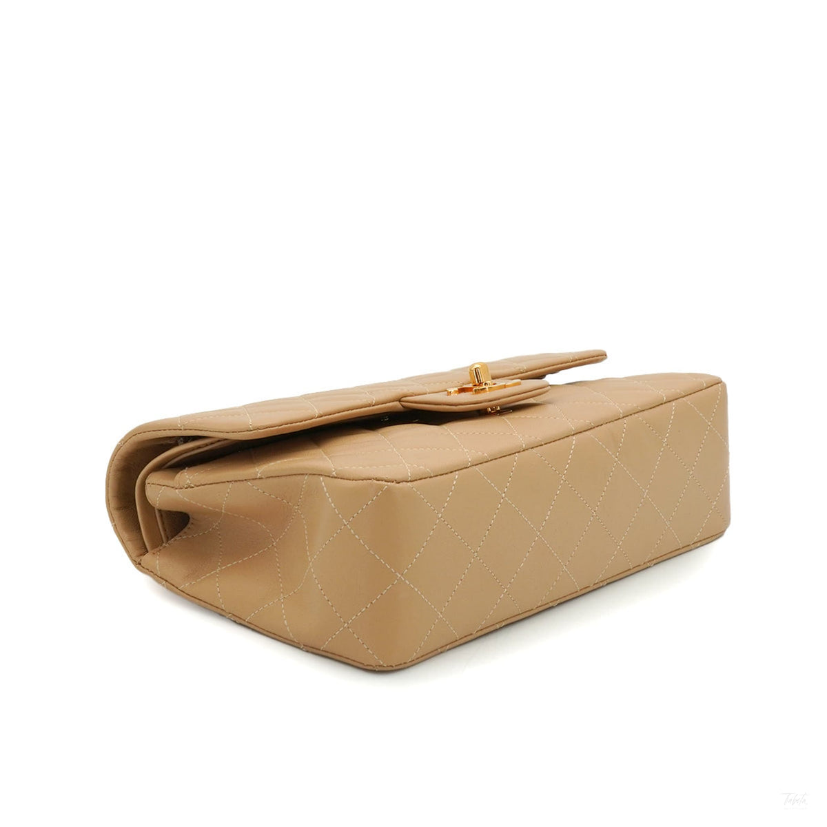 Second hand Chanel Vintage Classic Double Flap Small Lambskin Leather Matelassè Shoulder Bag Beige - Tabita Bags