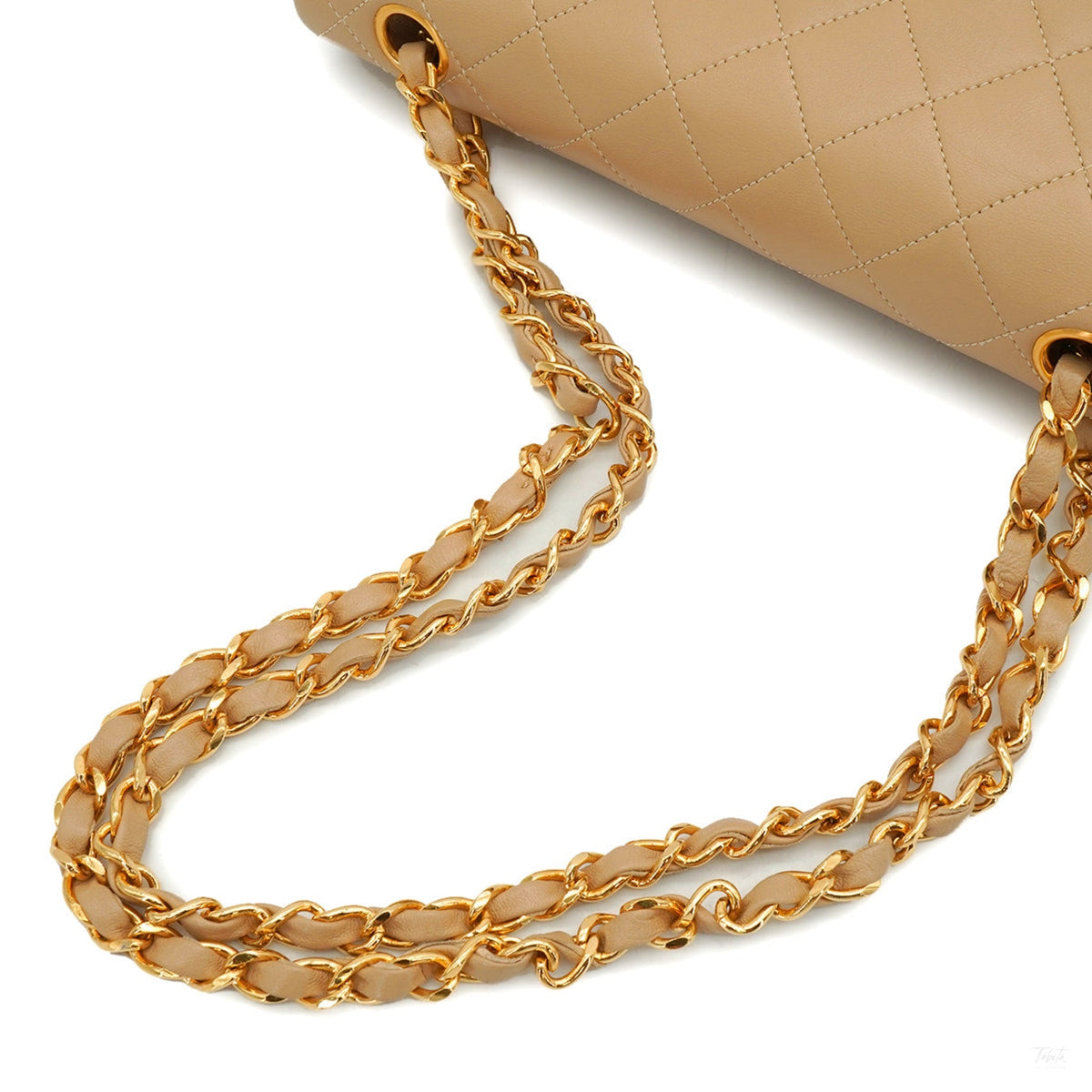 Second hand Chanel Vintage Classic Double Flap Small Lambskin Leather Matelassè Shoulder Bag Beige - Tabita Bags