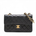 Second hand Chanel Vintage Classic Double Flap Small Lambskin Leather Matelassè Shoulder Bag Black - Tabita Bags