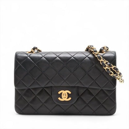 Second hand Chanel Vintage Classic Double Flap Small Lambskin Leather Matelassè Shoulder Bag Black - Tabita Bags