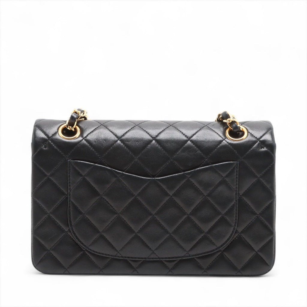 Second hand Chanel Vintage Classic Double Flap Small Lambskin Leather Matelassè Shoulder Bag Black - Tabita Bags