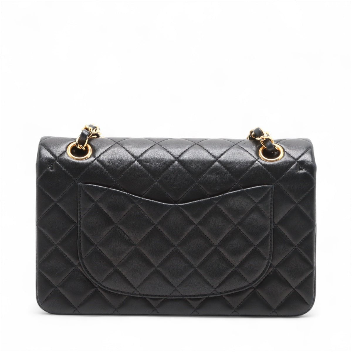 Second hand Chanel Vintage Classic Double Flap Small Lambskin Leather Matelassè Shoulder Bag Black - Tabita Bags