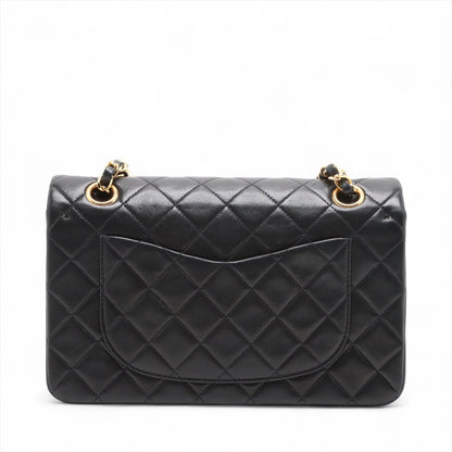 Second hand Chanel Vintage Classic Double Flap Small Lambskin Leather Matelassè Shoulder Bag Black - Tabita Bags