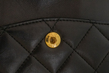 Second hand Chanel Vintage Classic Double Flap Square Lambskin Leather Matelassè Shoulder Bag Black - Tabita Bags