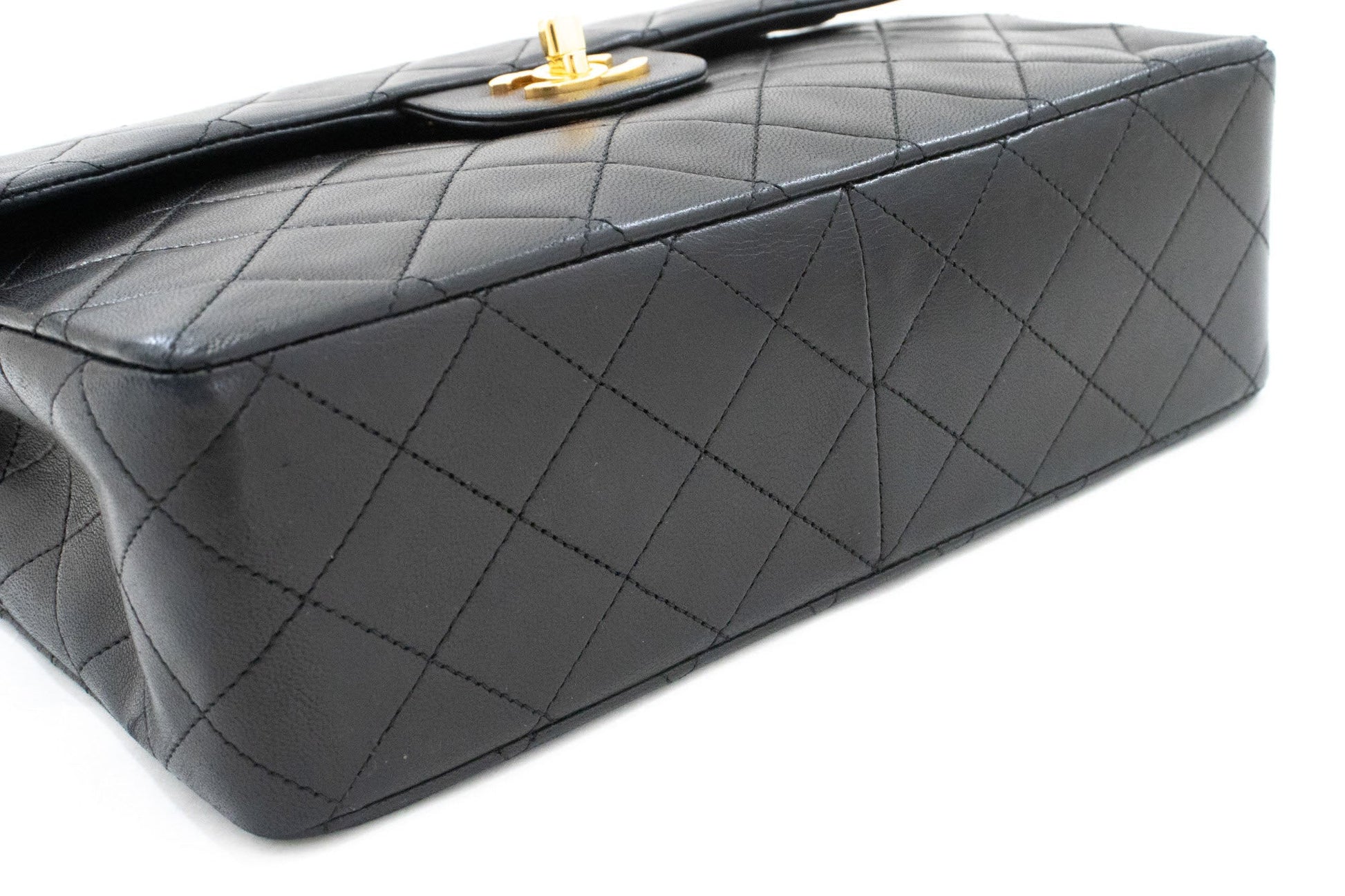 Second hand Chanel Vintage Classic Double Flap Square Lambskin Leather Matelassè Shoulder Bag Black - Tabita Bags