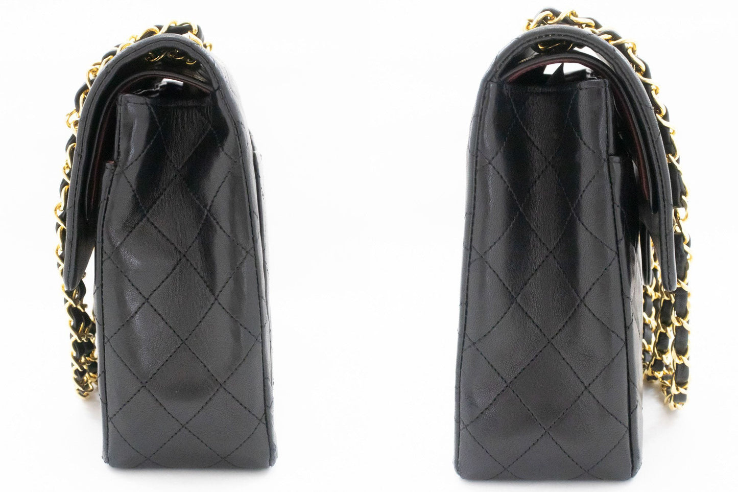 Second hand Chanel Vintage Classic Double Flap Square Lambskin Leather Matelassè Shoulder Bag Black - Tabita Bags
