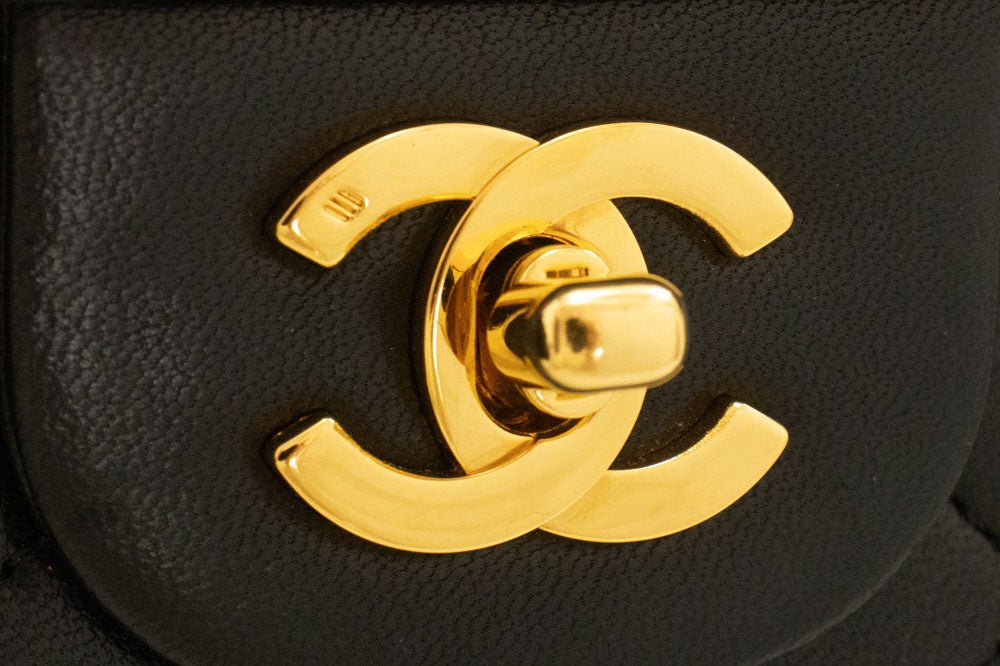 Second hand Chanel Vintage Classic Double Flap Square Lambskin Leather Matelassè Shoulder Bag Black - Tabita Bags