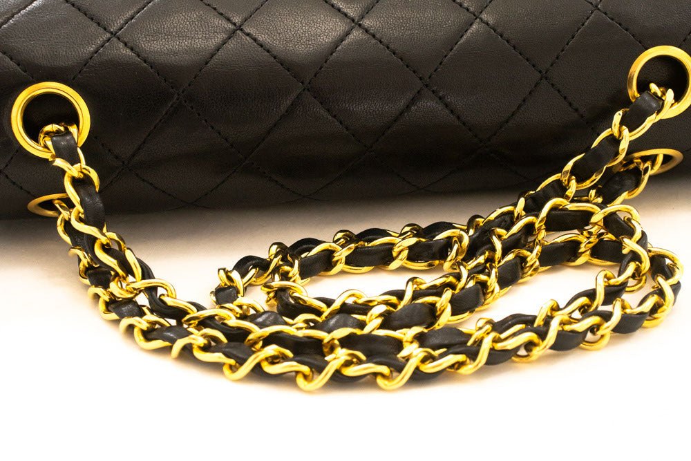 Second hand Chanel Vintage Classic Double Flap Square Lambskin Leather Matelassè Shoulder Bag Black - Tabita Bags