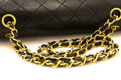 Second hand Chanel Vintage Classic Double Flap Square Lambskin Leather Matelassè Shoulder Bag Black - Tabita Bags
