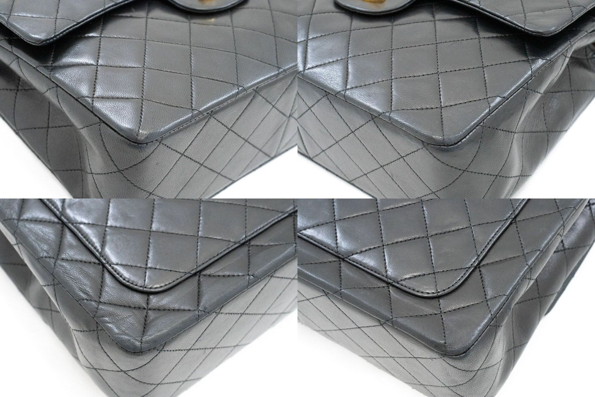 Second hand Chanel Vintage Classic Double Flap Square Lambskin Leather Matelassè Shoulder Bag Black - Tabita Bags