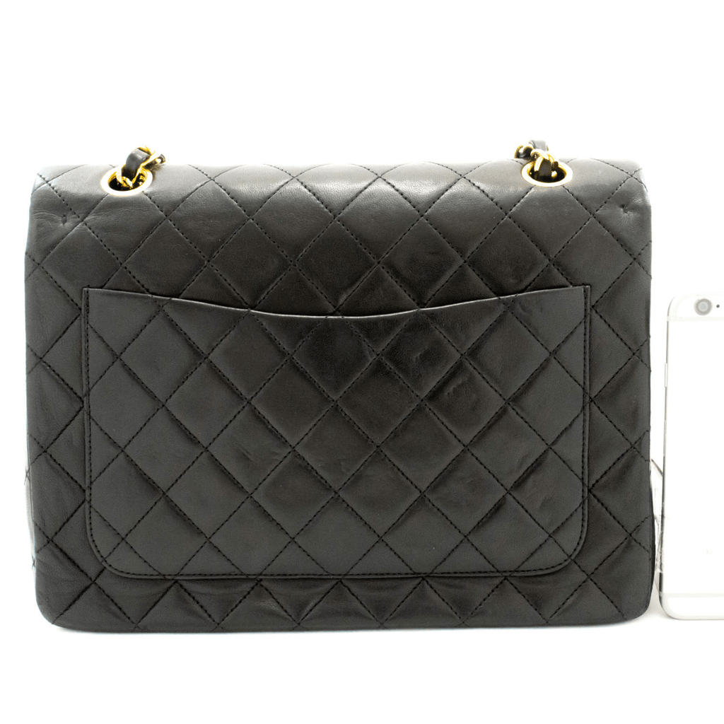 Second hand Chanel Vintage Classic Double Flap Square Lambskin Leather Matelassè Shoulder Bag Black - Tabita Bags