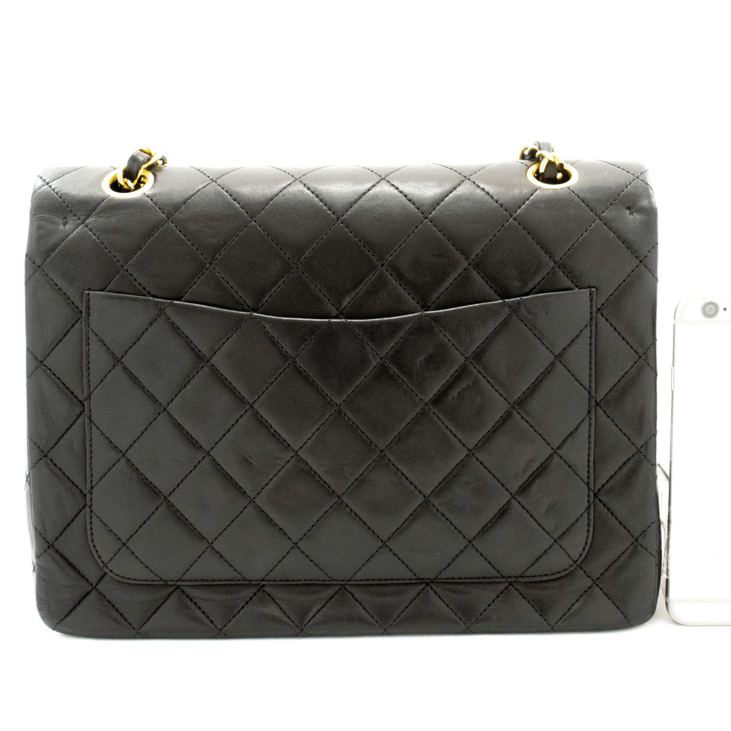 Second hand Chanel Vintage Classic Double Flap Square Lambskin Leather Matelassè Shoulder Bag Black - Tabita Bags