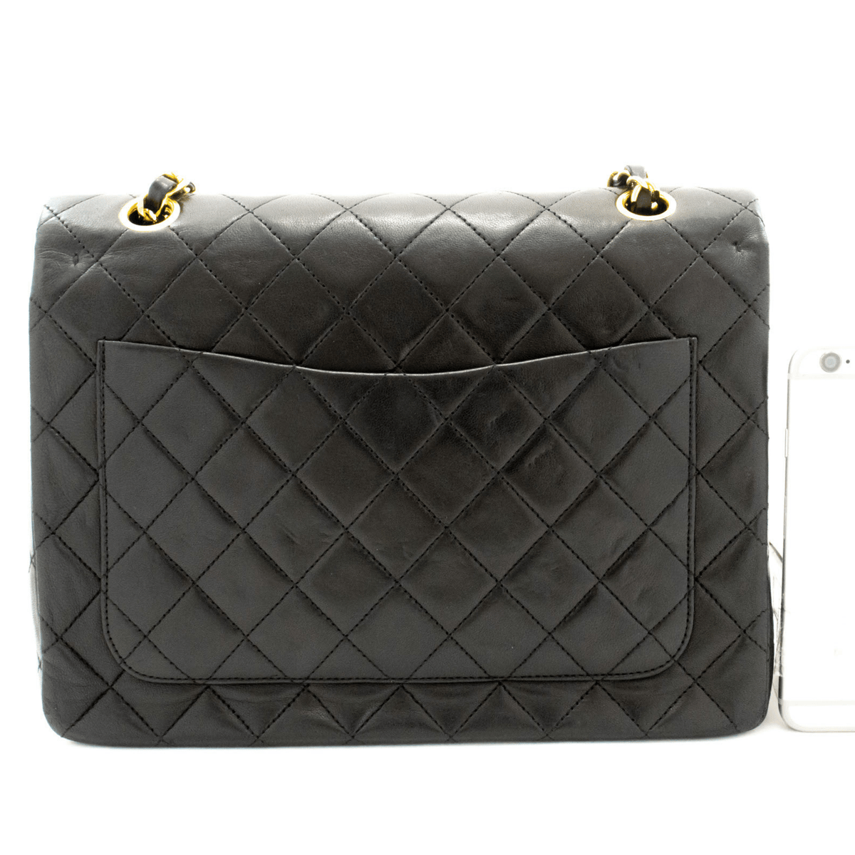 Second hand Chanel Vintage Classic Double Flap Square Lambskin Leather Matelassè Shoulder Bag Black - Tabita Bags