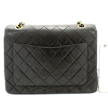 Second hand Chanel Vintage Classic Double Flap Square Lambskin Leather Matelassè Shoulder Bag Black - Tabita Bags