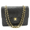 Second hand Chanel Vintage Classic Double Flap Square Lambskin Leather Matelassè Shoulder Bag Black - Tabita Bags