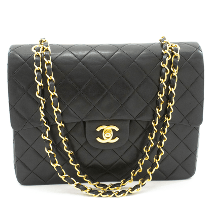 Second hand Chanel Vintage Classic Double Flap Square Lambskin Leather Matelassè Shoulder Bag Black - Tabita Bags