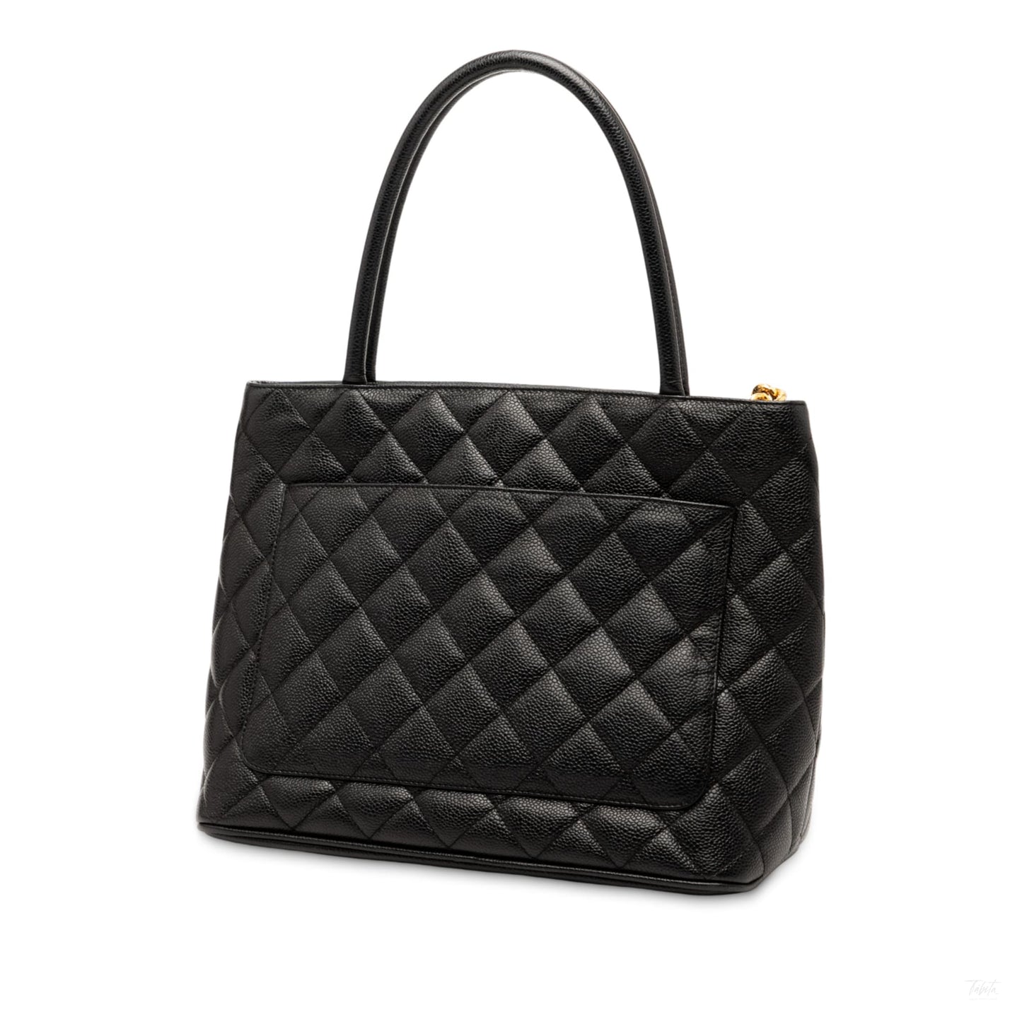 Second hand Chanel Vintage Medallion Caviar Leather Quilted Tote Handbag Black - Tabita Bags