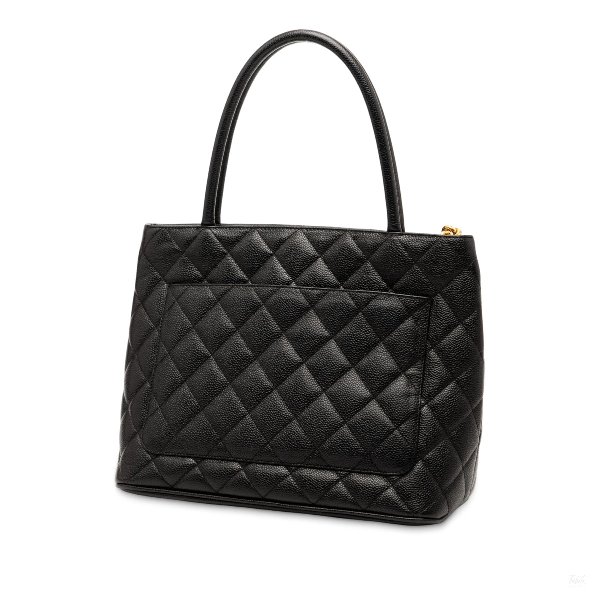 Second hand Chanel Vintage Medallion Caviar Leather Quilted Tote Handbag Black - Tabita Bags