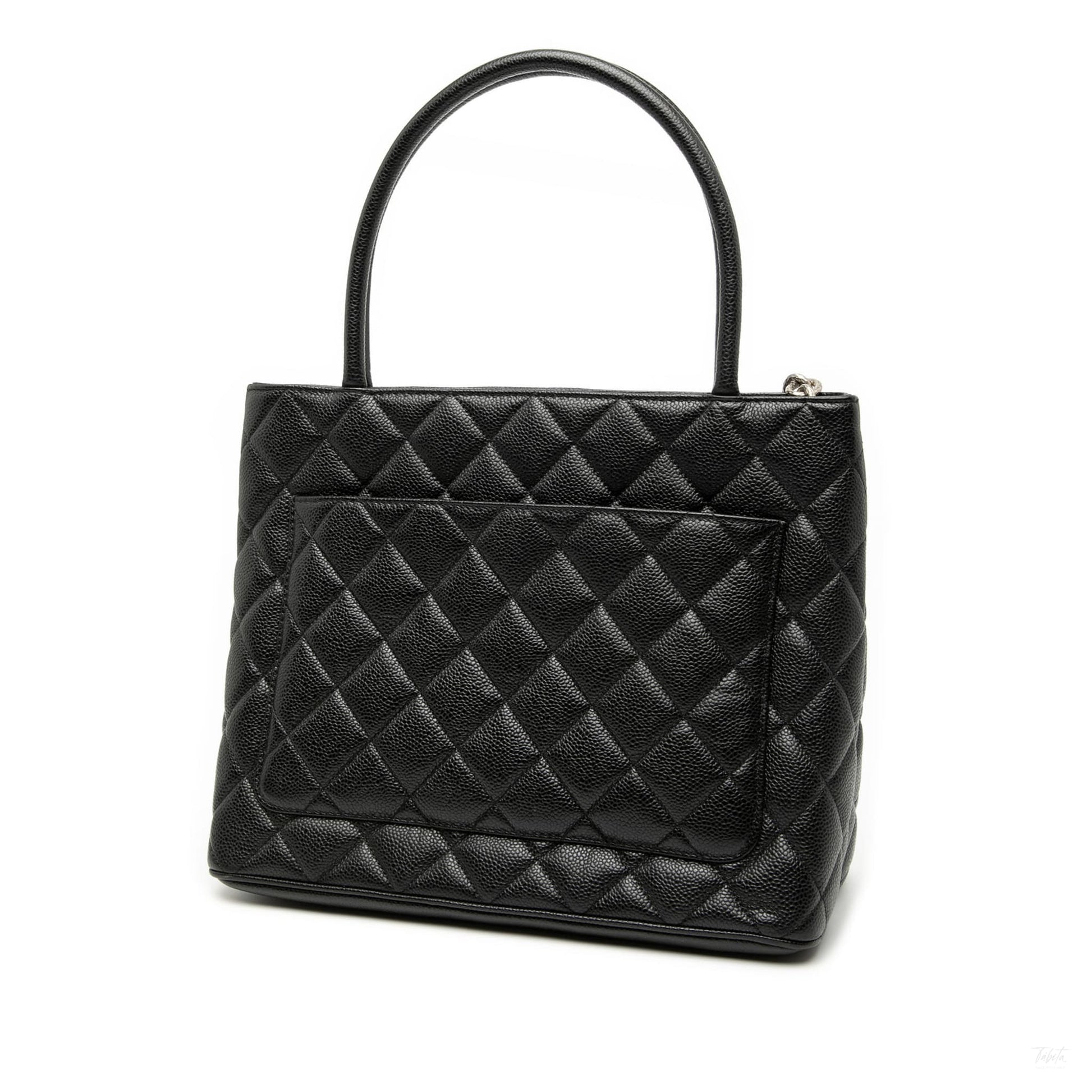 Second hand Chanel Vintage Medallion Caviar Leather Quilted Tote Handbag Black - Tabita Bags