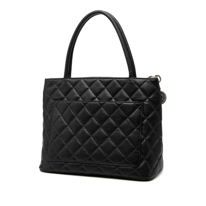 Second hand Chanel Vintage Medallion Caviar Leather Quilted Tote Handbag Black - Tabita Bags