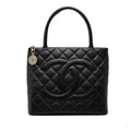 Second hand Chanel Vintage Medallion Caviar Leather Quilted Tote Handbag Black - Tabita Bags
