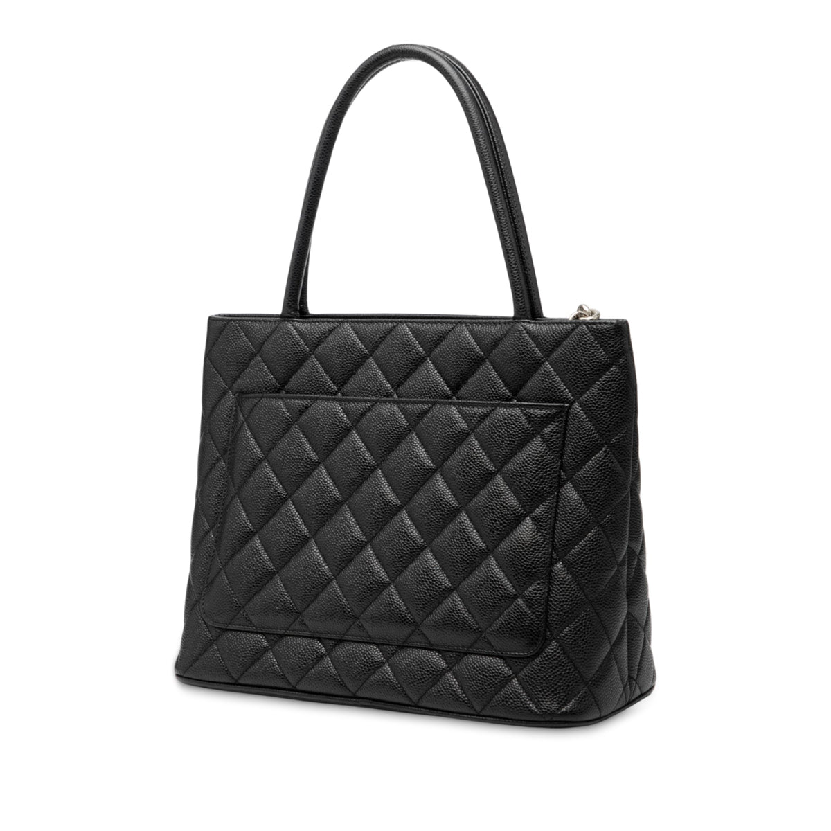 Second hand Chanel Vintage Medallion Caviar Leather Quilted Tote Handbag Black - Tabita Bags