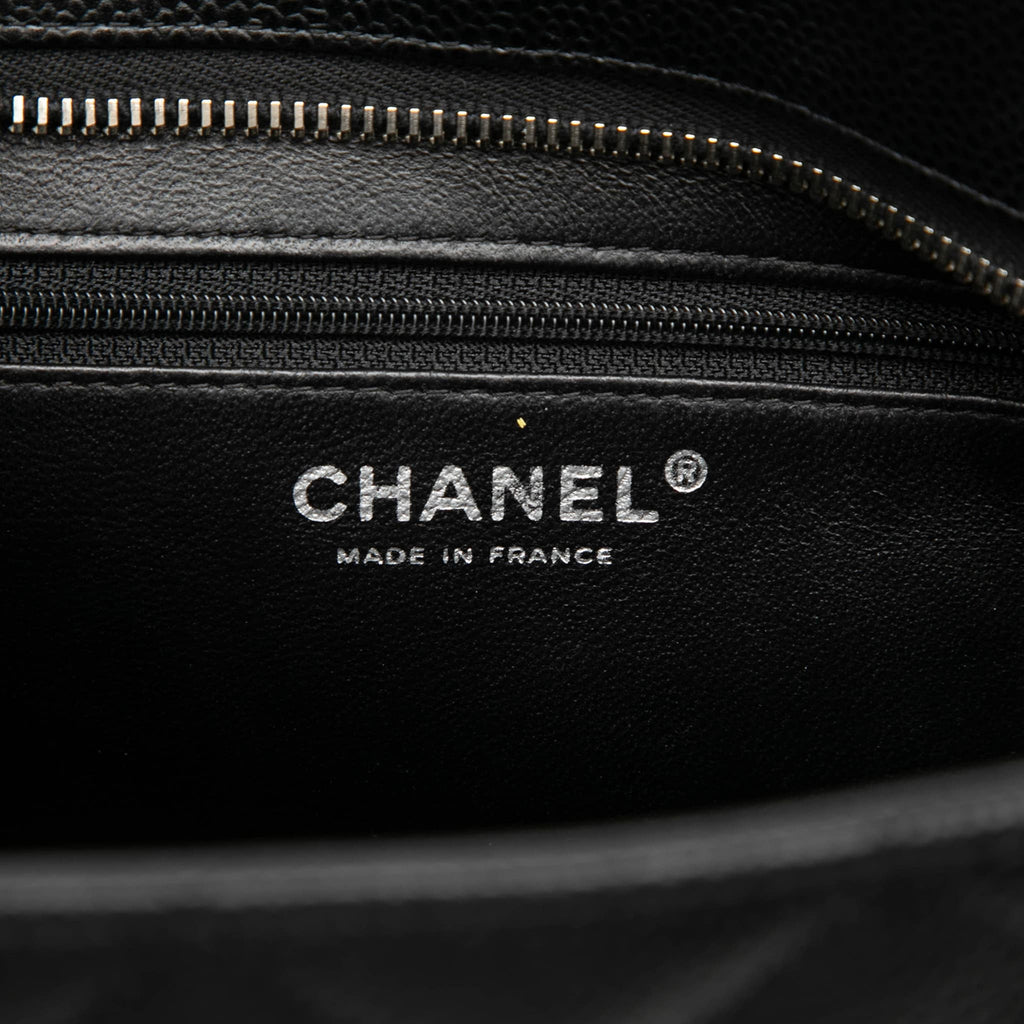 Second hand Chanel Vintage Medallion Caviar Leather Quilted Tote Handbag Black - Tabita Bags
