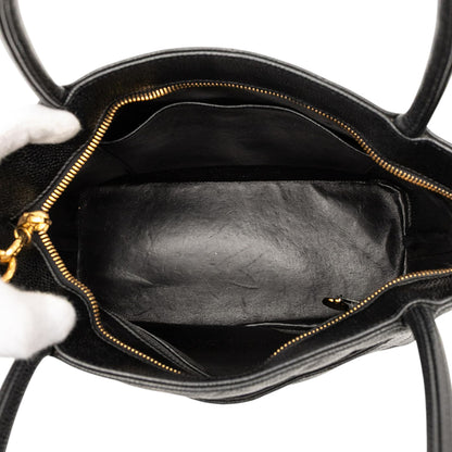 Second hand Chanel Vintage Medallion Caviar Leather Quilted Tote Handbag Black - Tabita Bags